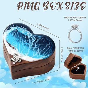 Caja de Anillo de Compromiso de Resina con Forma de Corazón Kenning Ocean, con Detalle Metálico de Tortuga, Caja de Exhibición de Anillos de Madera de Nogal Personalizada para Mujer - Product Image 4