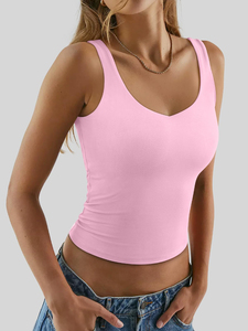 Top sin mangas con tirantes para mujer, acanalado, a la moda, con doble forro, cuello en V, informal de verano, básico, 2026, moderno, para hacer ejercicio o salir. - Product Image 3