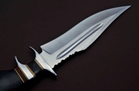 Couteau Bowie artisanal en acier D2 avec manche en corne de buffle et garde en acier, couteau de survie et de chasse avec étui en cuir