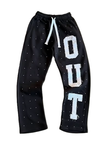Pantalon de survêtement streetwear personnalisé 500 g/m² effet vieilli brodé avec patchs et strass, été/hiver, pour tout-petits et adultes, coupe ample unisexe - Product Image 4