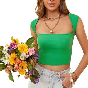 Top court réglable de haute qualité de couleur unie pour femmes, dernier design, dos ouvert, col carré, haut court en tricot côtelé pour femmes, débardeur - Product Image 1