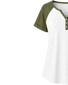 T-shirt Henley personnalisé blanc pour femme, manches courtes, coupe décontractée, en coton, col boutonné, doux, idéal pour l'été - Product Image 3