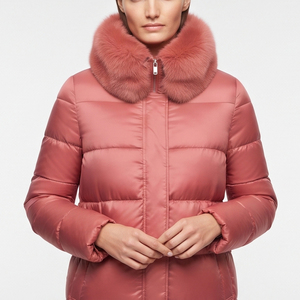 Abrigo largo acolchado de invierno para mujer con cuello de piel, grueso y cálido, de moda - Product Image 3