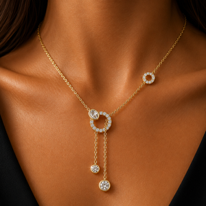 Oval Cut Diamond Circle Drop Y Necklace Lab Grown Diamond 14K 18K Solid Gold Bezel Set DEF VVS Custom Lariat Necklace for Women - Product Image 2