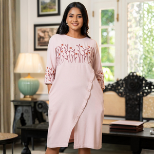 Vestido Túnica de Lino Color Lila Polvoriento, Corte Holgado - Product Image 4