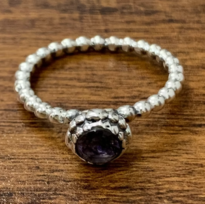Natural Amethyst Gemstone <b>Ring</b> 925 Sterling <b>Silver</b> <b>Dainty</b> Beaded Stackable Women Jewelry JAIPUR <b>SILVER</b> - Product Image 2