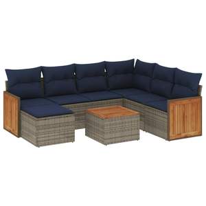 Set Divano da Giardino in Polyrattan Grigio a 8 Pezzi con Cuscini - Collezione Arredamento Patio - Product Image 2