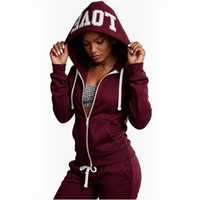 Ensembles de jogging d'hiver pour femmes OEM/ODM, à capuche unie avec fermeture éclair, broderie personnalisée, lettres blanches, poches à cordon, 100 % coton 300g