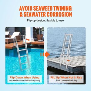 Scaletta da bagno a 4 gradini in alluminio per pontone, capacità di carico 350 libbre, tappetino antiscivolo in gomma largo 4 pollici, accessori e ricambi per scaletta da bagno ribaltabile per barche pontone - Product Image 3