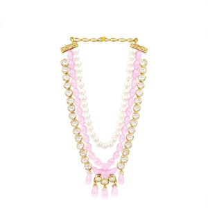 Gold Plated Kundan and Beads Multi-Layer Necklace Set NS501 BABY <b>PINK</b> Fashionable Layered Jewelry - Product Image 2