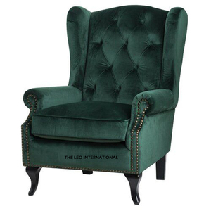 Fauteuil ottoman capitonné en velours vert, mobilier d'hôtel pour chambre, appartement, salle à manger, salon, revêtement en tissu, villa - Product Image 1