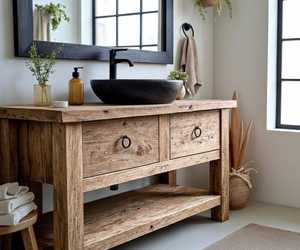 Mueble de Baño de Madera Sólida Estilo Rústico con Cajones y Gabinete para Lavabo, Mueble de Lujo para Baño - Product Image 3