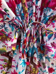 Women's Floral Print 100% Cotton Maxi <b>Kaftan</b> Dress V Neck Batwing Sleeves Drawstring Eco-Friendly <b>Beach</b> Cover-Up Resort Lounge - Product Image 3