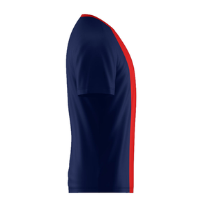 Maillot de football personnalisé pour homme, numéro 10, bleu marine, rayures rouges, manches courtes, tissu respirant, coupe classique pour adulte - Product Image 3