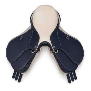Selle anglaise en cuir véritable artisanale pour l'équitation et l'entraînement, selle de dressage anglaise en cuir véritable bleu marine avec étriers - Product Image 5