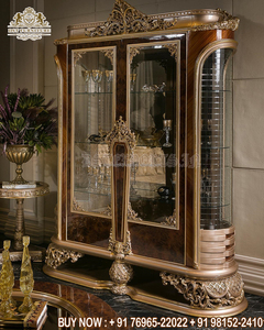 Buy Wholesale Hand Carved <b>China</b> <b>Cabinet</b> for Dining Room European Designer Curio for Dining Room Romanian Gold <b>Display</b> <b>Cabinet</b> UK - Product Image 2