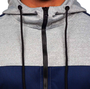 Sweat-shirt à capuche long en polyester respirant et léger avec blocs de couleur contrastés personnalisés pour hommes - Product Image 5