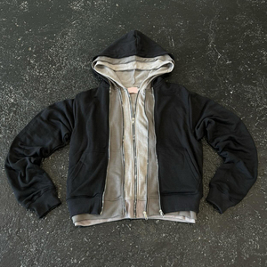 Sweat à capuche triple couche zippé couleur unie pour homme style streetwear – Prix promotionnel - Product Image 1