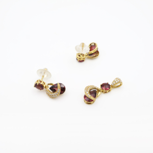 925 Sterling Silver Natural Pink <b>Garnet</b> Pendant & <b>Earring</b> Set Gold Plated OEM ODM Fine Jewelry - Product Image 2