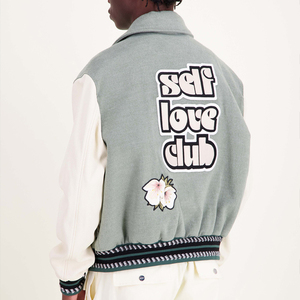 Veste universitaire en cuir véritable personnalisée OEM, élégante, avec des patchs en chenille, broderie, lettres, veste universitaire - Product Image 6