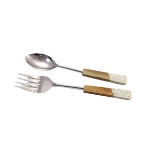 Ensemble de cuillères à salade en acier inoxydable, poignée à Joint en bois Terrazzo, outil de salade le plus vendu, salade décorative en acier inoxydable - Product Image 1