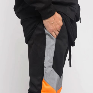Survêtement pour homme noir, orange et gris, avec blocs de couleur, fermeture éclair intégrale, poches latérales, respirant, coupe décontractée, pour l'automne - Product Image 6