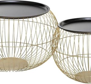 Ensemble de 2 tables d'appoint glamour en fil métallique or et noir, tables basses modernes en fil métallique, tables d'appoint gigognes - Product Image 3