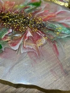 ชุดถาดเสิร์ฟเรซิ่นลายดอกไม้พร้อมจานรองแก้ว ถาดแต่งหน้าขอบสีทอง - Product Image 6