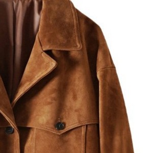 Chaqueta de Cuero de Gamuza Marrón para Hombre con Forro de Satén, Cierre de Cremallera, Estilo Casual para Otoño, Cuello Camisero, Corte Regular - Product Image 4