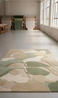 Tapis moderne abstrait en laine effet nuage, antidérapant, à poils moyens (10-14 mm), tufté à la main, avec support en toile de coton, couleur olive sauge