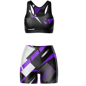 Conjunto Deportivo Personalizado al por Mayor para Mujer, Ligero, con Bloques de Color, Sujetador Deportivo y Pantalones Cortos a Rayas, 2 Piezas, para Gimnasio, Yoga y Entrenamiento - Product Image 4