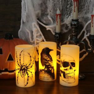 Candele LED Senza Fiamma per Halloween con Effetto Tremolante, Timer 6 Ore, Decorazioni Spaventose, Funzionamento a Batteria con Motivi di Teschio, Ragnatela, Corvo e Grappino - Product Image 3