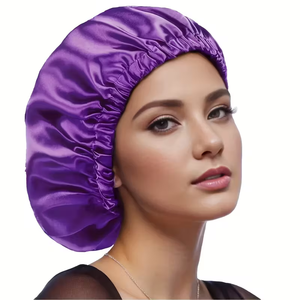 Purple Satin <b>Bonnet</b> for Women Adjustable Shower Cap Home Use Four Seasons Casual Style Adult Size 56-58CM - Product Image 1