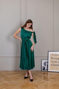 Elegant Off Shoulder <b>Maxi</b> <b>Dress</b> for Women | Flowing A Line Evening Party <b>Dress</b> with Tie Waist and Statement Sleeve Design - Product Image 2