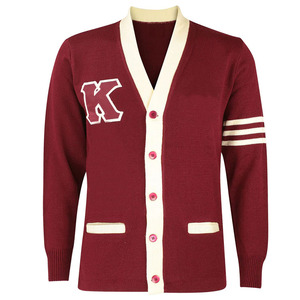 Women's Red Knitted Cardigan V-Neck Full Sleeve Button Front Solid Color Casual Sweater Autumn Style - Product Image 1
