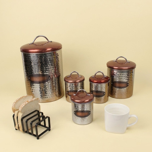 Premium 4-Piece Rose Gold Kitchen Storage Set Vintage Copper Metal Bread <b>Bin</b> And Tea Coffee Sugar Canisters With Airtight <b>Lids</b> - Product Image 5