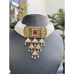 Conjunto de Collar Jadau de Latón Chapado en Oro con Piedras AD e Imitación de Perlas, Estilo Indio, para Mujer, Joyería Étnica India, Calidad de Exportación - Product Image 3