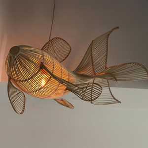 Rattan Fish Chandelier Bamboo Wicker Pendant Light Handmade Fish Shape Lampshade Boho <b>Ceiling</b> Lamp Supplier - Product Image 4