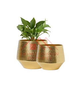 Modern Indoor Gold Metal Planter Decorative Round Metal Planter for Table Top Decoration - Product Image 1