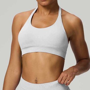Blue Halter Neck Sports Bra Medium Support Yoga <b>Top</b> For Women - Product Image 4