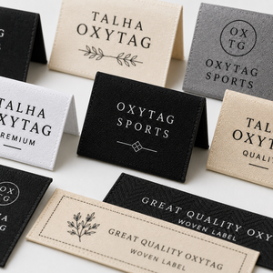 Étiquettes tissées rectangulaires Oxytag pour vêtements, qualité supérieure, lavables, pliage d'un côté, bord coupé à chaud, prix abordable, personnalisables OEM - Product Image 3