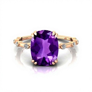 แหวนพลอยอเมทิสต์ทองแท้14K แหวนเพชรแท้สำหรับงานแต่งงานแหวนหมั้น - Product Image 1