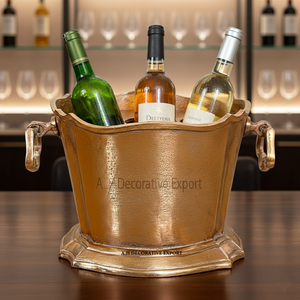 Seau à glace en métal doré durable pour 3 bouteilles, grand modèle décoratif floral, pour bar, fêtes et boissons premium - Product Image 6