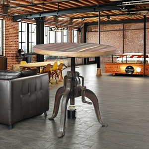 Wooden Top Mango Acacia Cast Iron Wrought Iron Base Bar <b>Table</b> Metal <b>Legs</b> Round Foldable <b>Adjustable</b> Height Commercial Use Hotel - Product Image 1