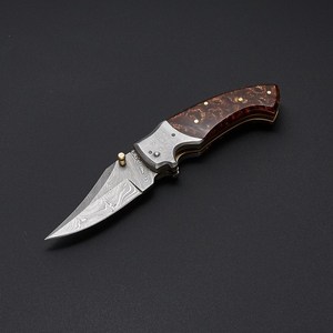 Couteau de poche Damas haut de gamme, couteau pliant avec manche en résine et étui en cuir, couteau pliant Damas fait main, couteau EDC de luxe - Product Image 3