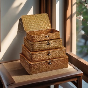 Seagrass <b>Storage</b> <b>Basket</b> Set of 4 with Lids Handmade <b>Storage</b> <b>Basket</b> Wholesale eco-friendly Made in Vietnam - Product Image 6