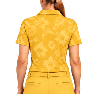 Polo de Golf Amarillo Dorado para Mujer, Manga Corta, Estampado Floral, Deportivo, Personalizado, al por Mayor, Transpirable - Product Image 2