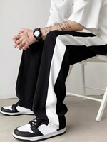Pantalon de jogging décontracté pour homme en toile 100 % coton léger, antistatique, avec logo personnalisé, taille élastique, coupe ample, jambe droite, uni