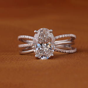 Custom DEF3.0 Oval Cut IGI Certified Vvs Lab Grown Diamond Engagement Ring 14K White Gold Side Stones Ring - Product Image 1