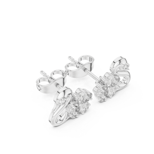 Boucles d'oreilles clous fleur en or rose 14K avec diamants de laboratoire ronds et en forme de poire pour mariage, fête, cadeau - Nouveaux diamants cultivés - Product Image 6